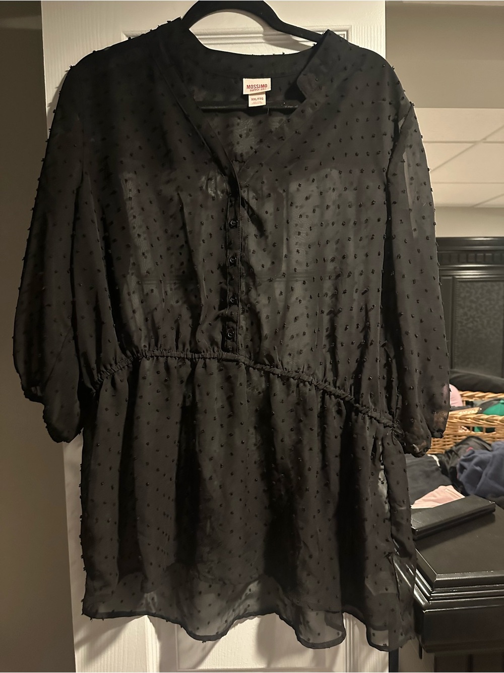 Mossimo Supply Co. Black Swiss Dot Peplum Blouse